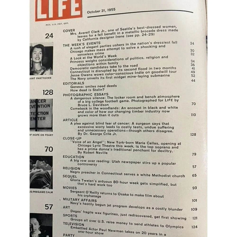 LIFE Magazine October 31 1955 Mrs Averell Clark Jr Cover Maria Callas
